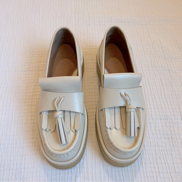 Chloe Jamie Tassel Platform Loafers in Ivory, Size 37 - Picture 9 of 15